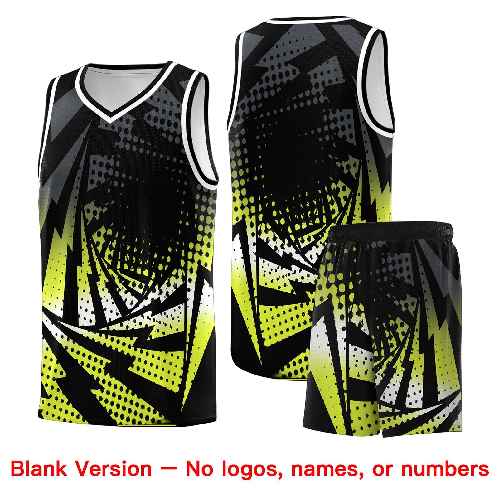 Custom Youth Basketball Jerseys Black Fluorescent Green Lightning Halftone Personalized Team Uniforms