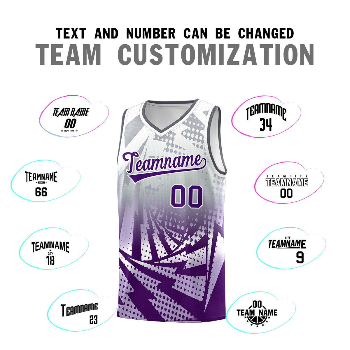 Custom Youth Basketball Jerseys Silver Gray Purple Lightning Design Halftone Personalized Uniforms