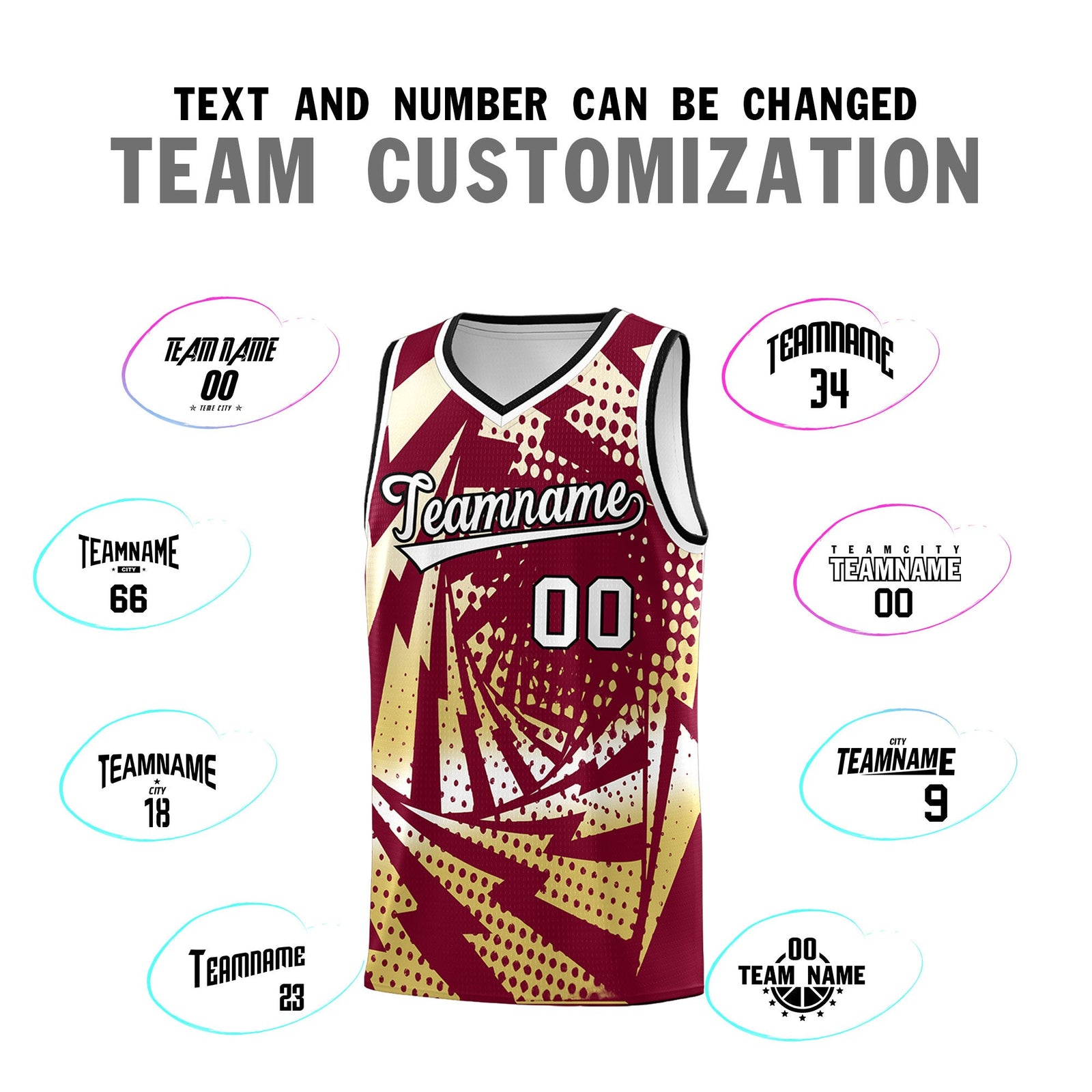 Custom Youth Basketball Jerseys Crimson Old Gold Lightning Design Halftone Personalized Uniforms