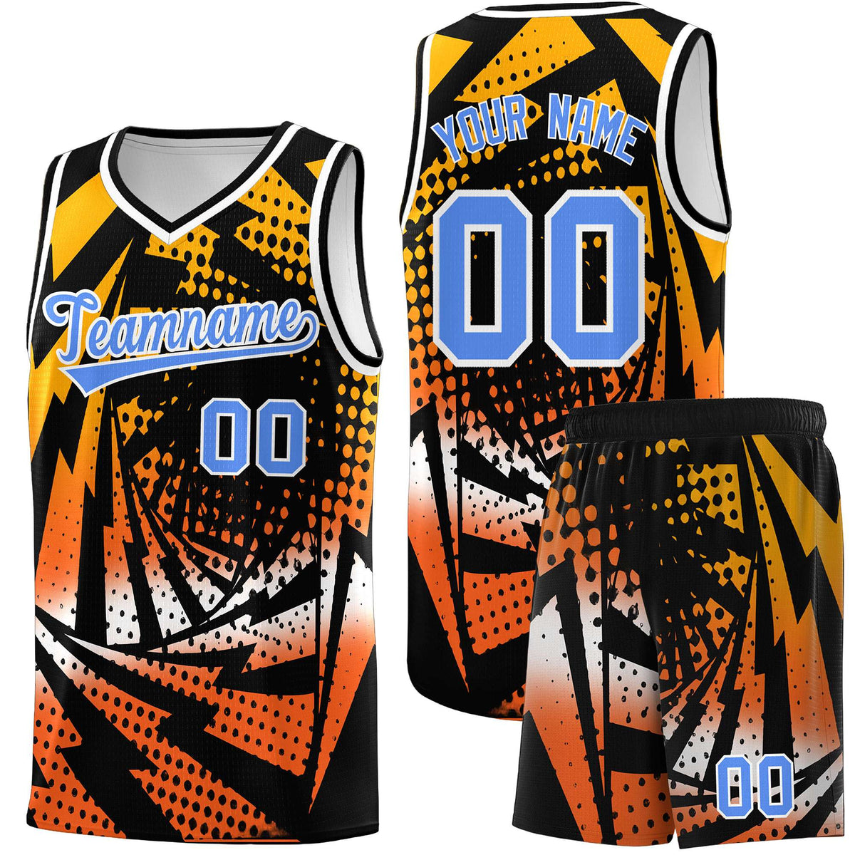 Custom Youth Basketball Jerseys Black Orange Lightning Design Halftone Personalized Uniforms