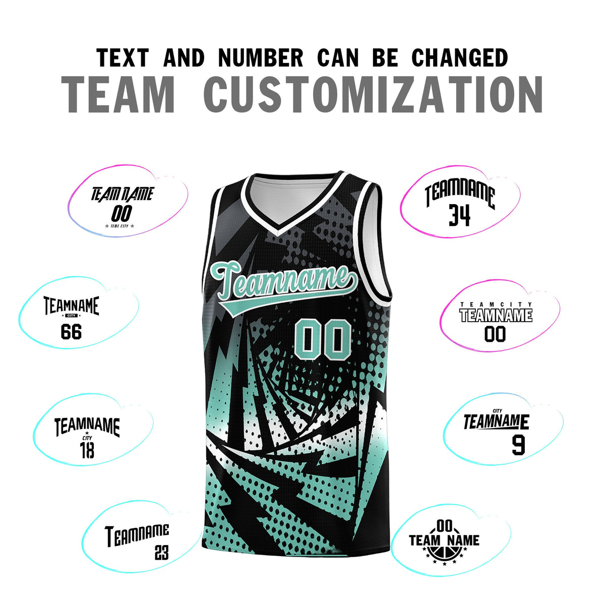 Custom Youth Basketball Jerseys Black Bright Green Lightning Halftone Personalized Team Uniforms