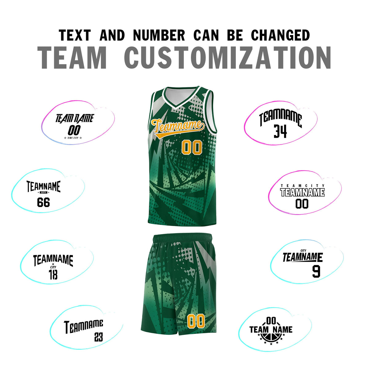 Custom Youth Basketball Jerseys Green Kelly Green Lightning Design Halftone Personalized Uniforms