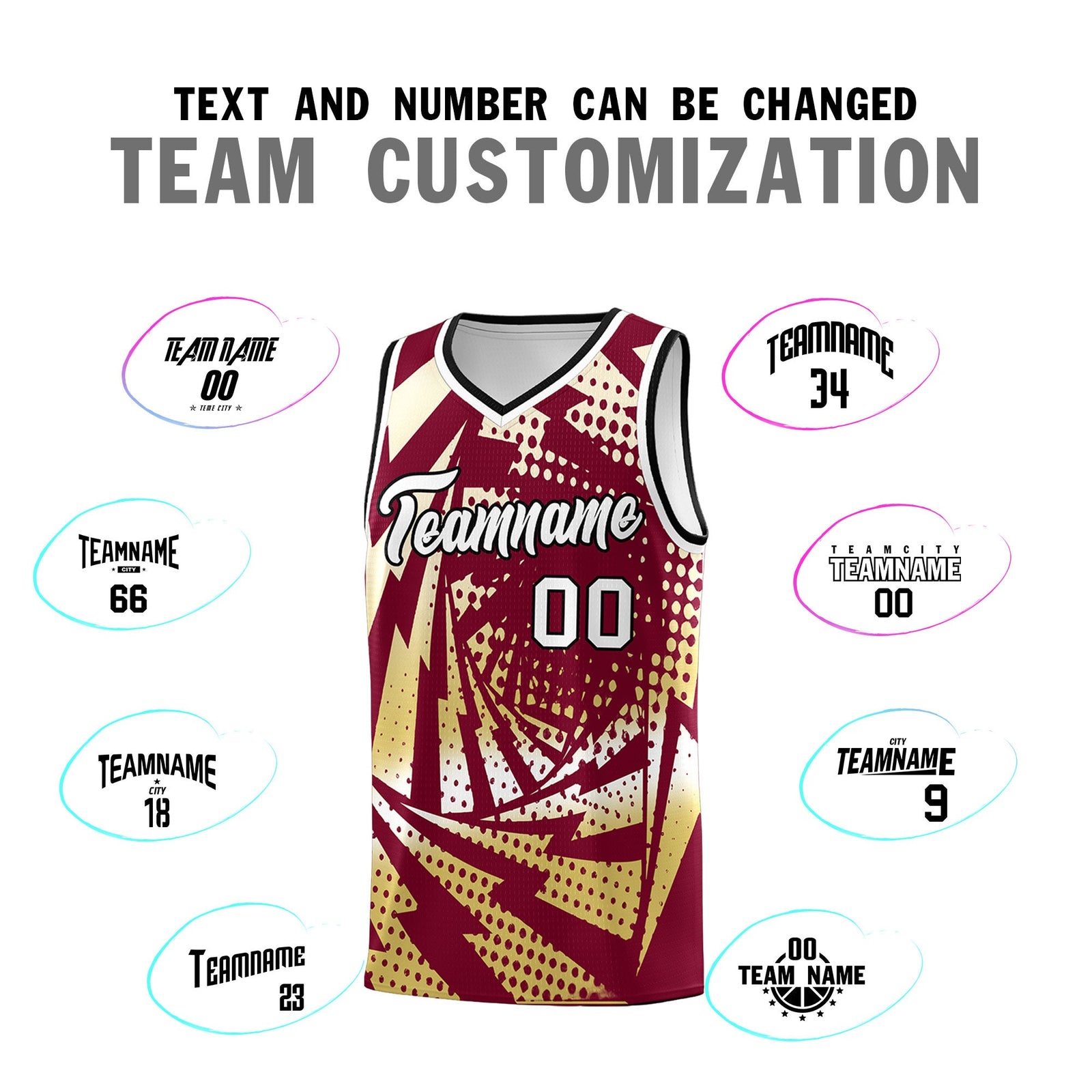 Custom Youth Basketball Jerseys Crimson Old Gold Lightning Design Halftone Personalized Uniforms