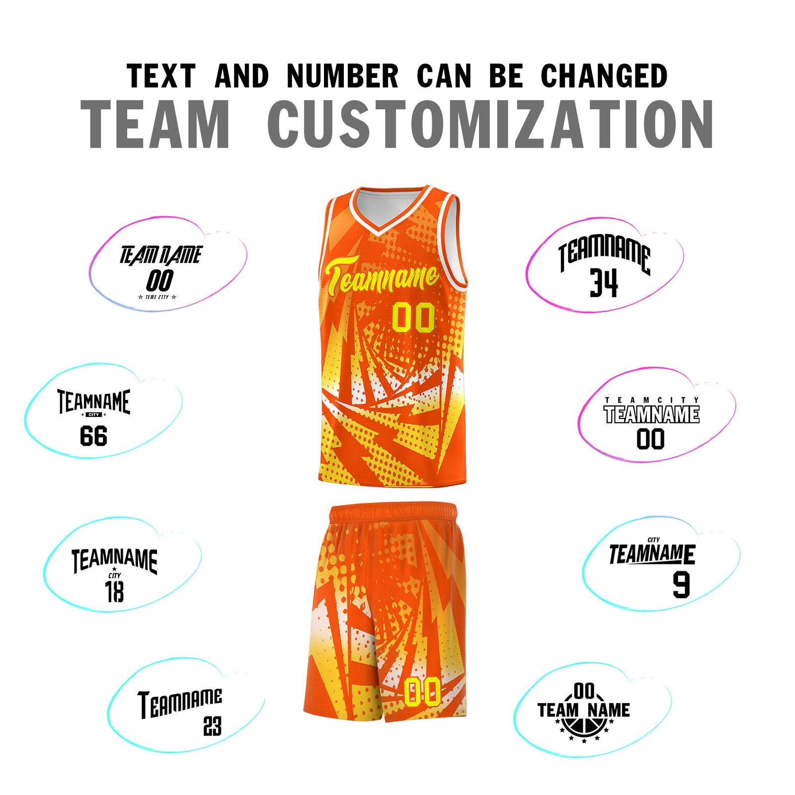 Custom Youth Basketball Jerseys Orange Gold Lightning Halftone Personalized Team Uniforms