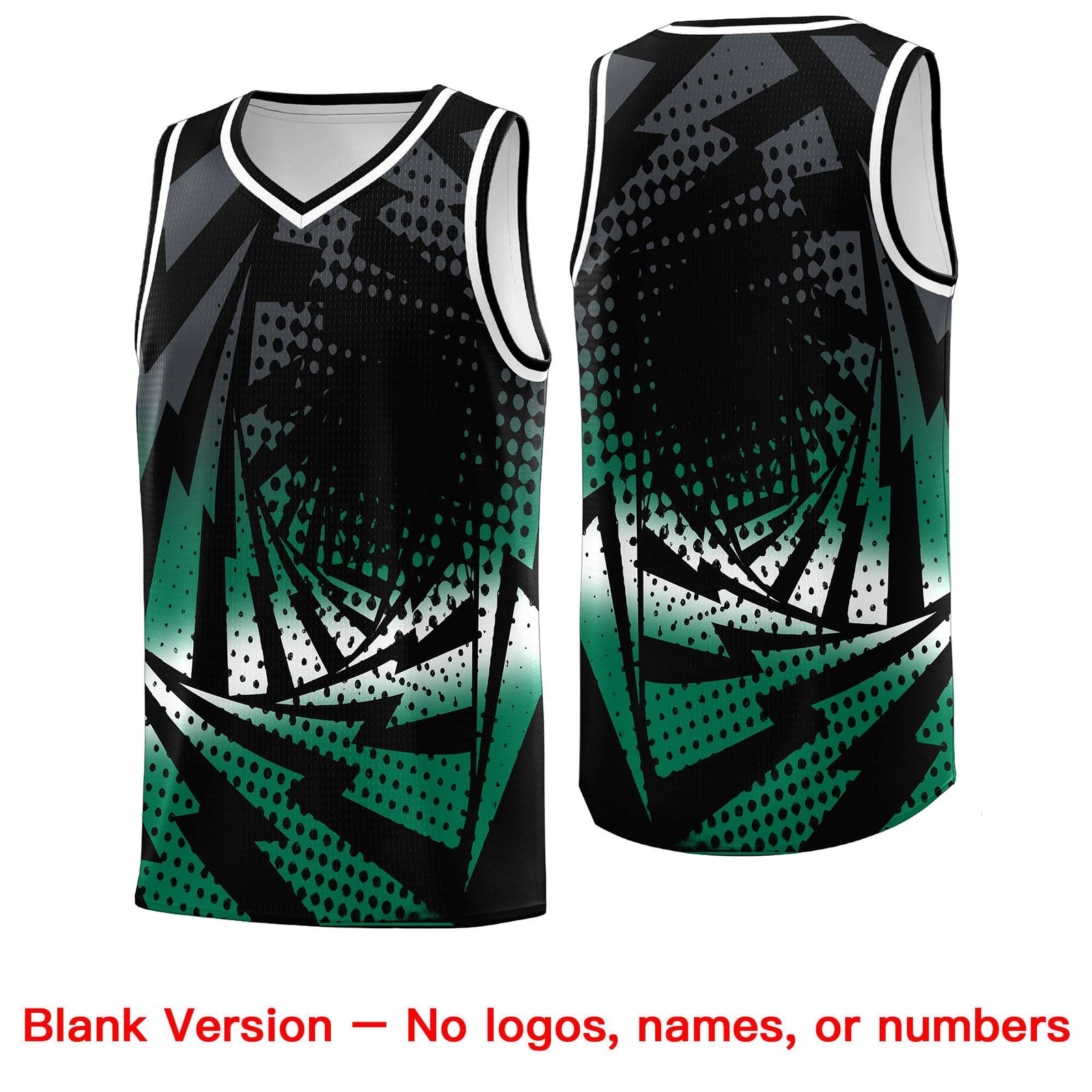 Custom Youth Basketball Jerseys Black Kelly Green Lightning Design Halftone Personalized Uniforms