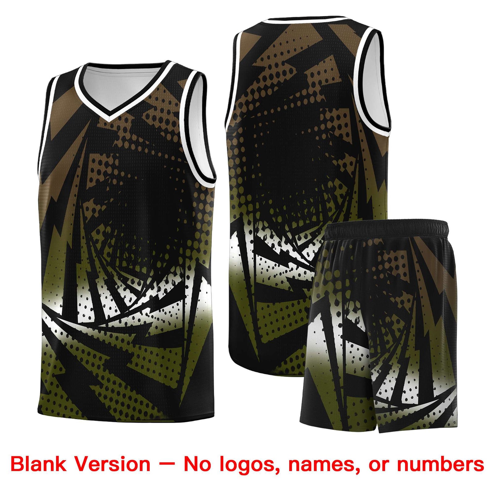 Custom Youth Basketball Jerseys Black Olive Lightning Design Halftone Personalized Uniforms