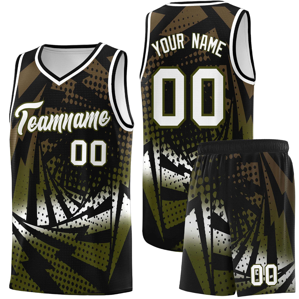 Custom Youth Basketball Jerseys Black Olive Lightning Design Halftone Personalized Uniforms