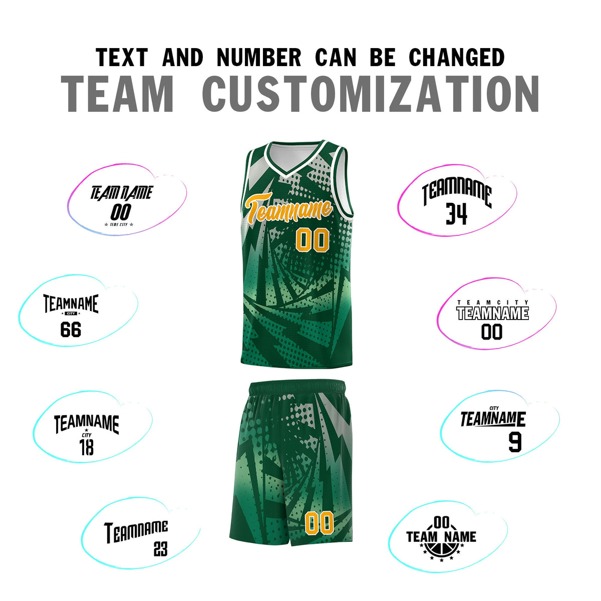 Custom Youth Basketball Jerseys Green Kelly Green Lightning Design Halftone Personalized Uniforms