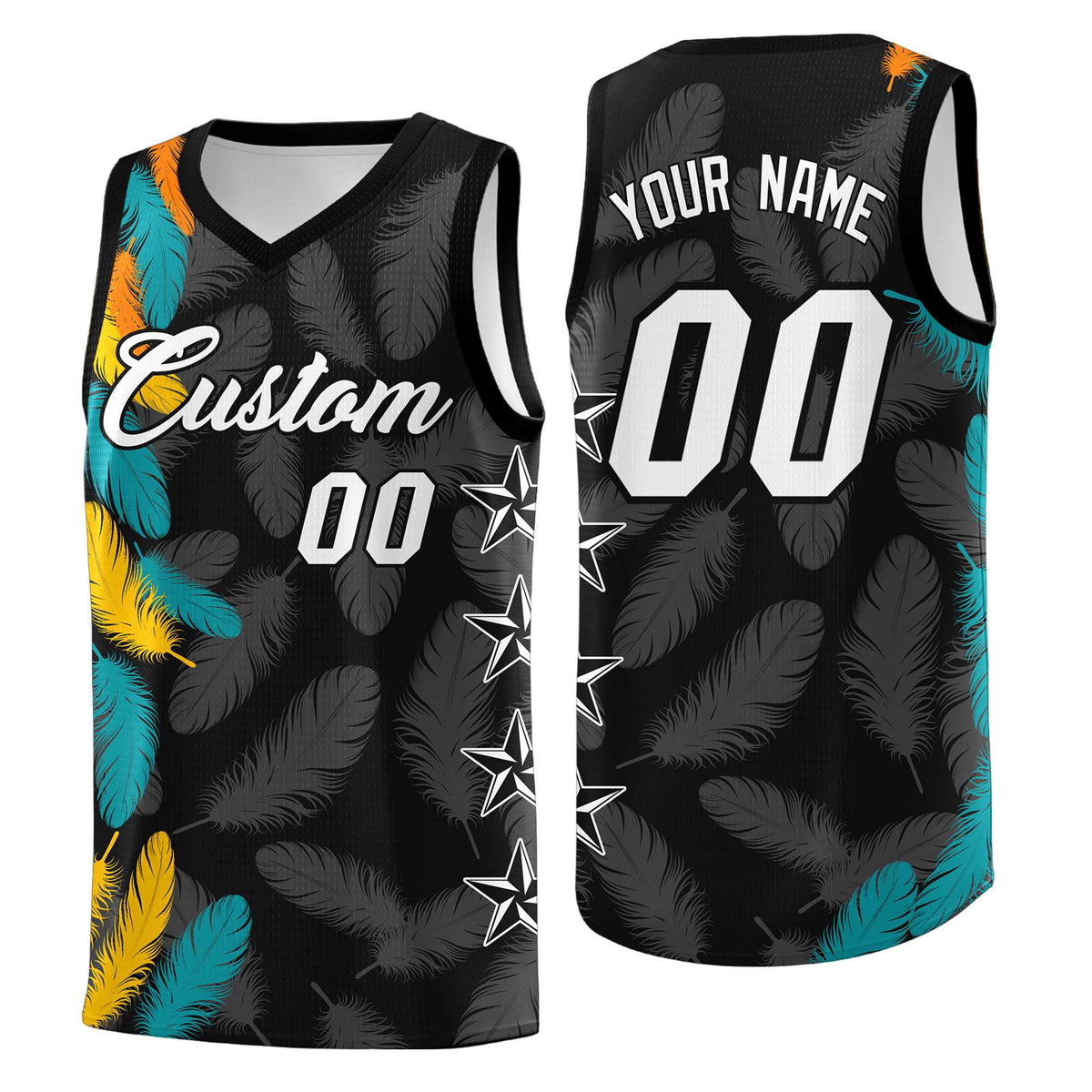 Custom Youth Basketball Jersey Black White Feather Series Sports Uniform
