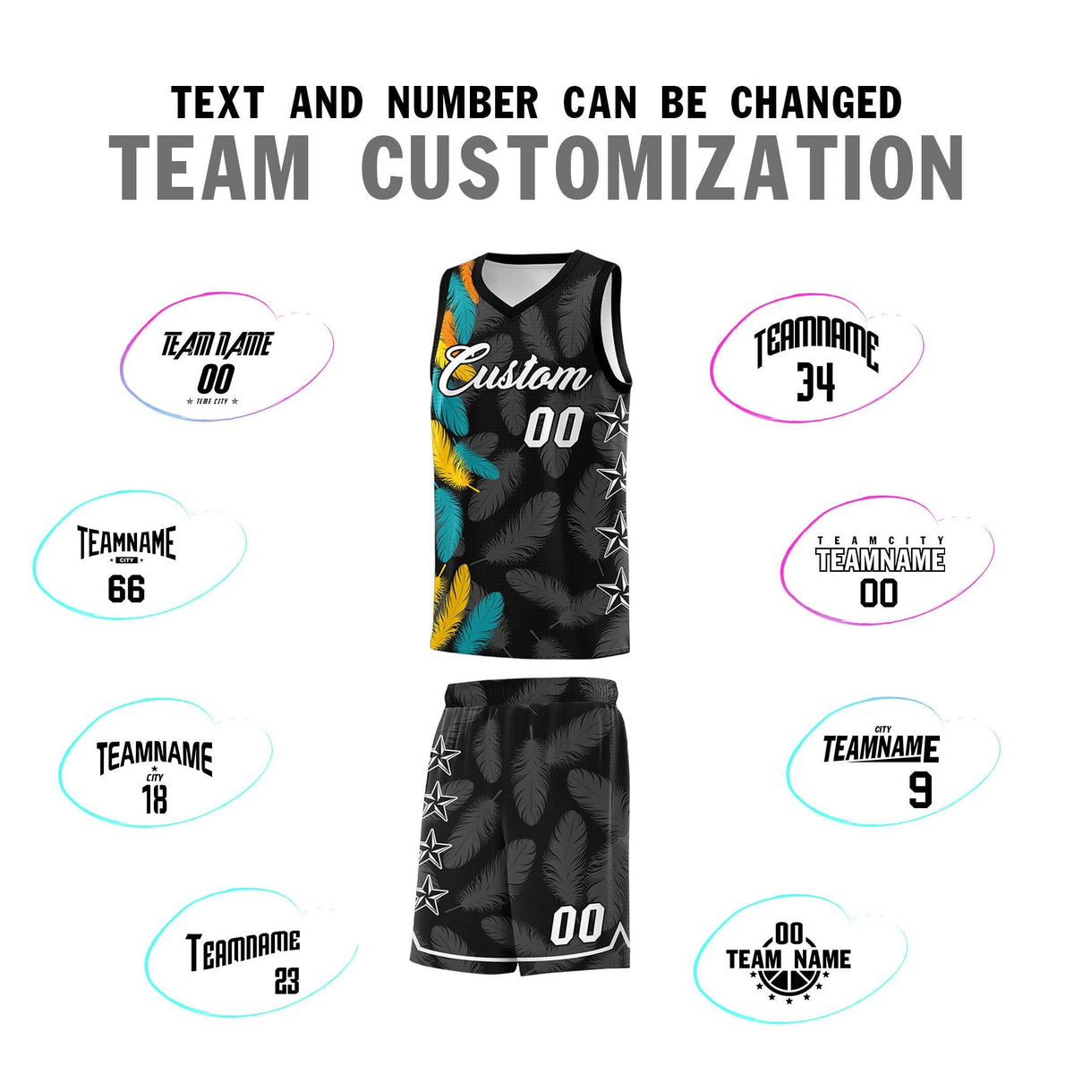 Custom Youth Basketball Jersey Black White Feather Series Sports Uniform