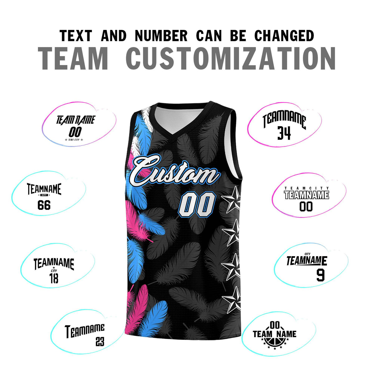 Custom Youth Basketball Jersey Black White Feather Series Sports Uniform