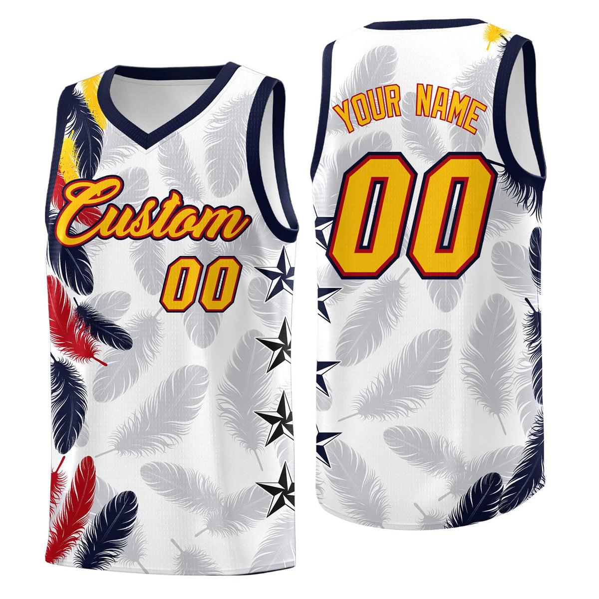 Custom Youth Basketball Jersey White Gold Feather Series Sports Uniform