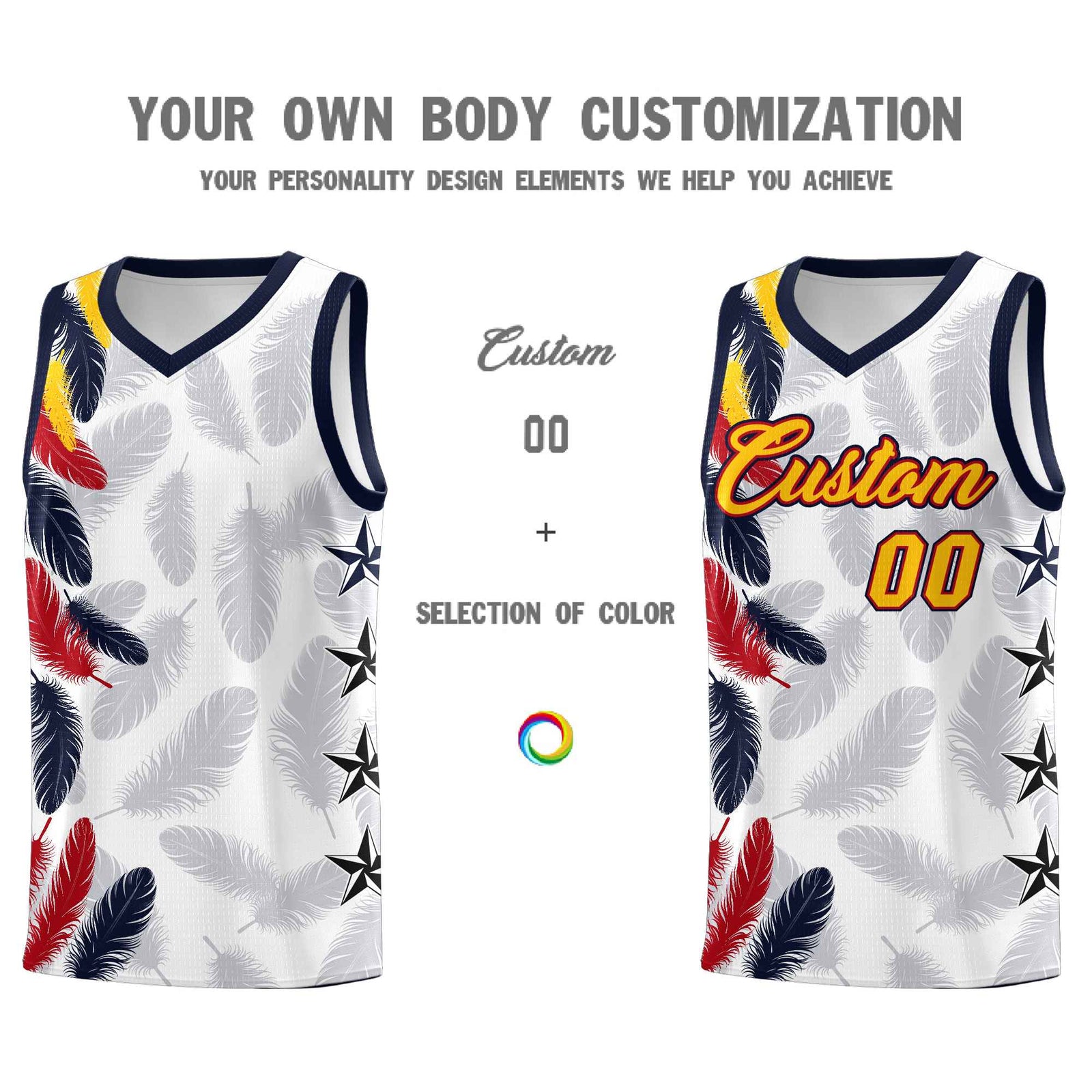 Custom Youth Basketball Jersey White Gold Feather Series Sports Uniform