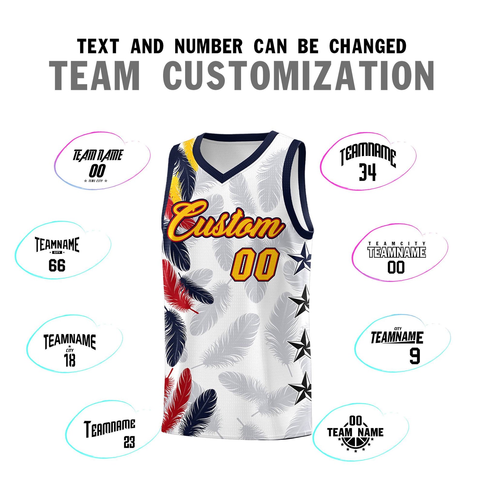 Custom Youth Basketball Jersey White Gold Feather Series Sports Uniform