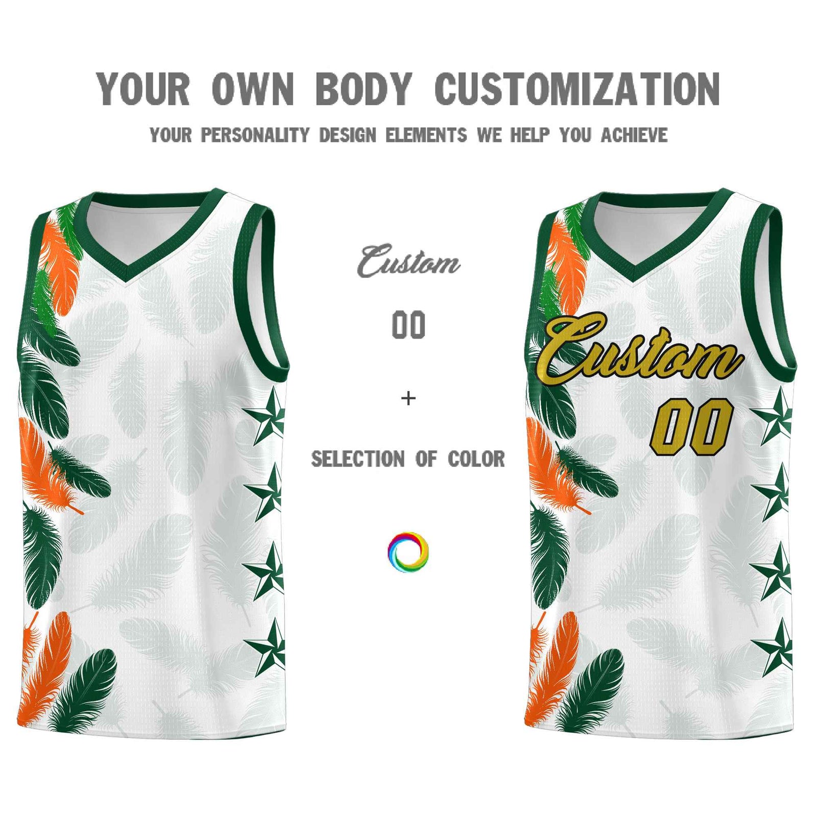 Custom Youth Basketball Jersey White Old Gold Feather Series Sports Uniform