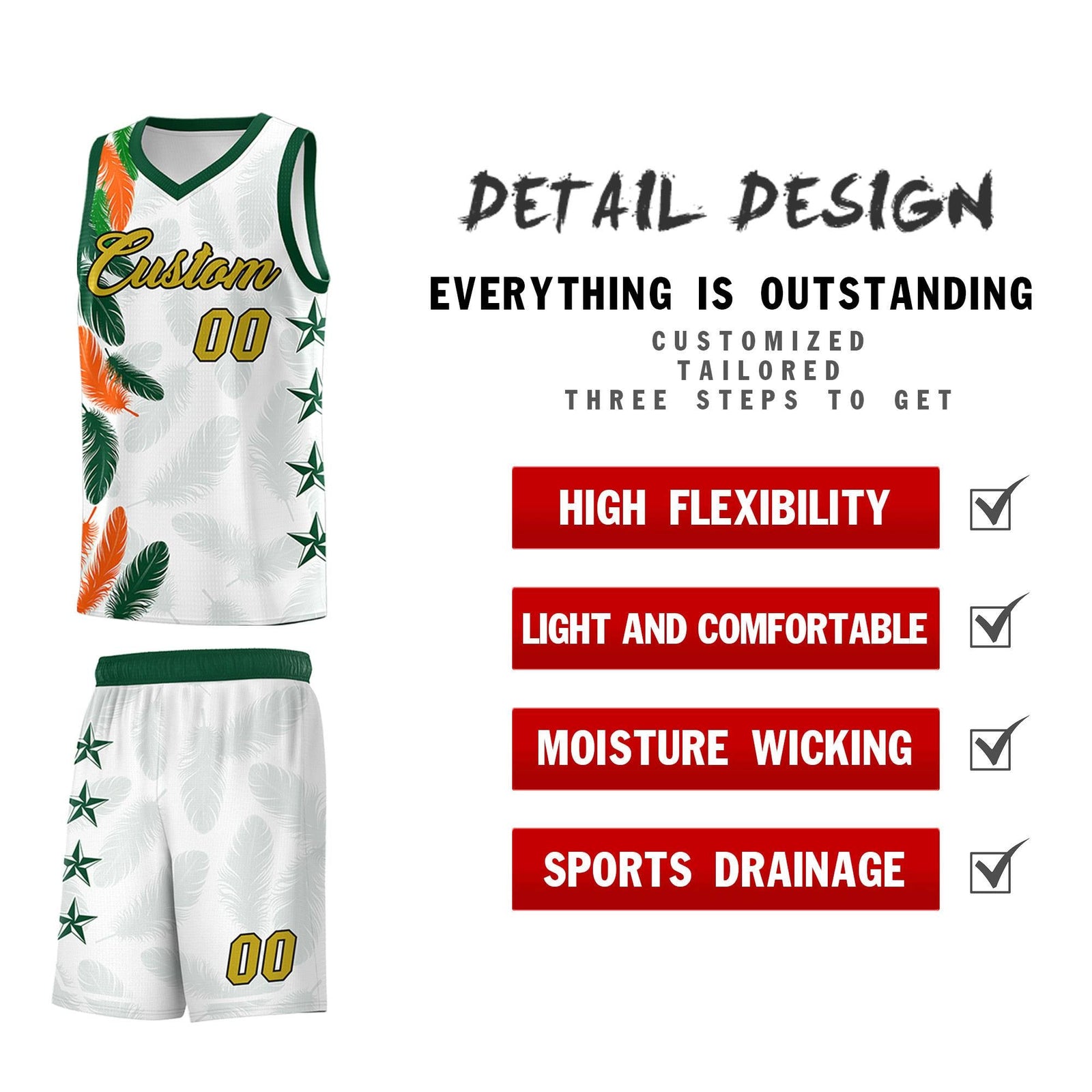 Custom Youth Basketball Jersey White Old Gold Feather Series Sports Uniform