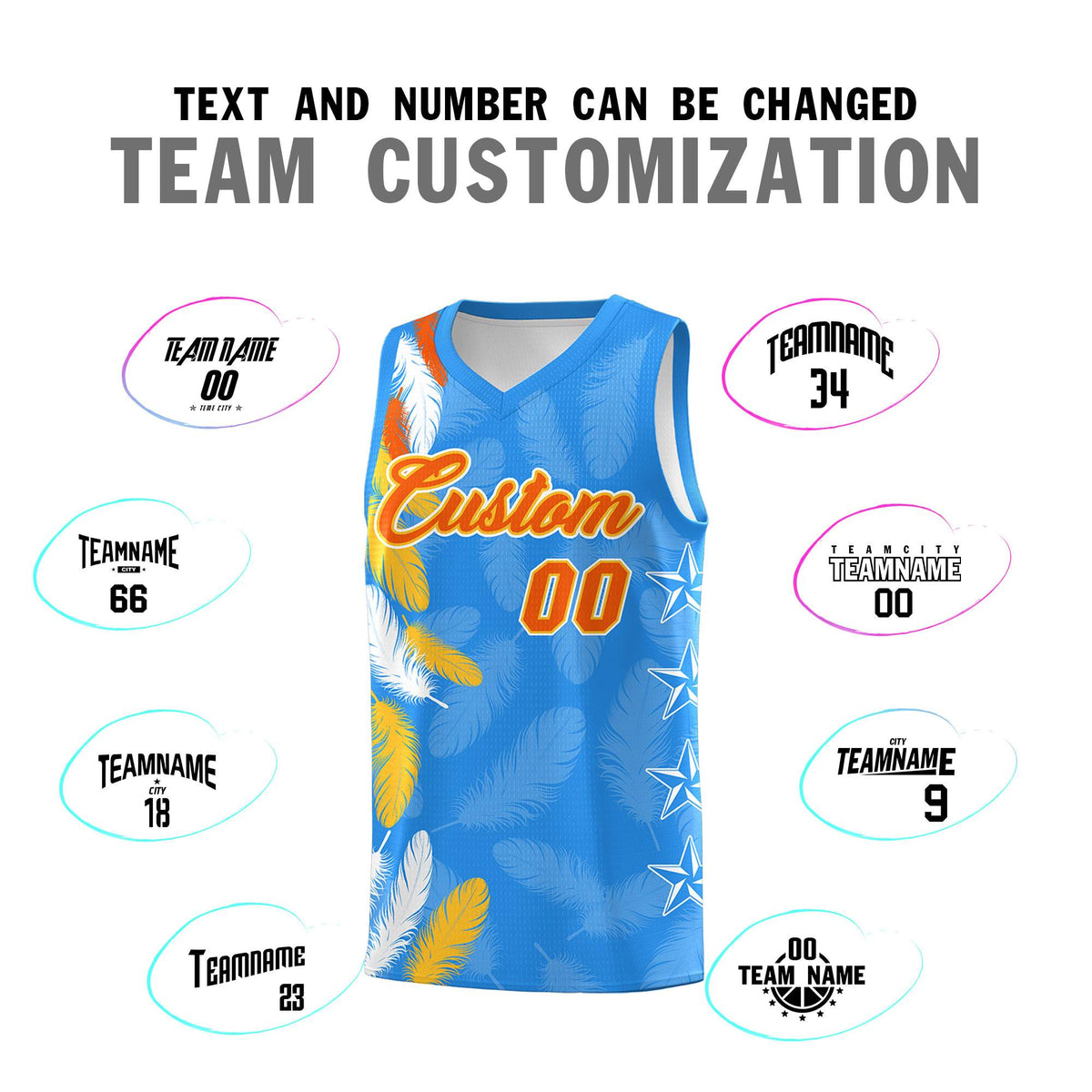 Custom Youth Basketball Jersey Powder Blue Orange Feather Series Sports Uniform