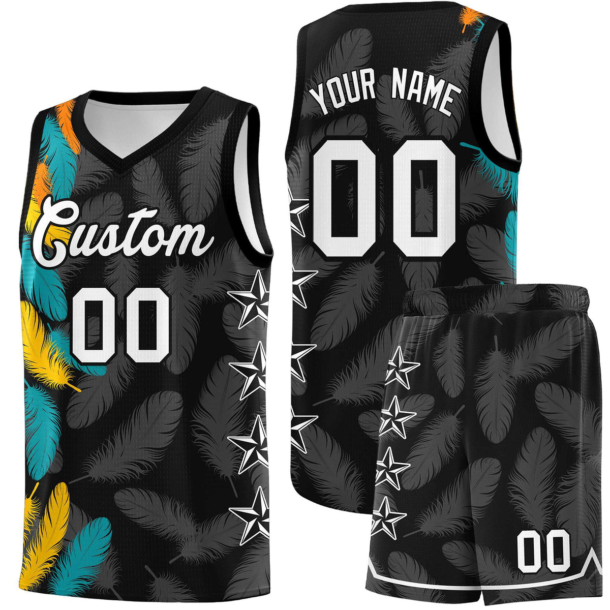 Custom Youth Basketball Jersey Black White Feather Series Sports Uniform