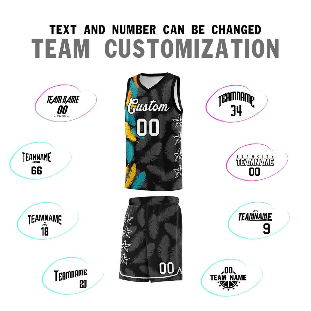 Custom Youth Basketball Jersey Black White Feather Series Sports Uniform