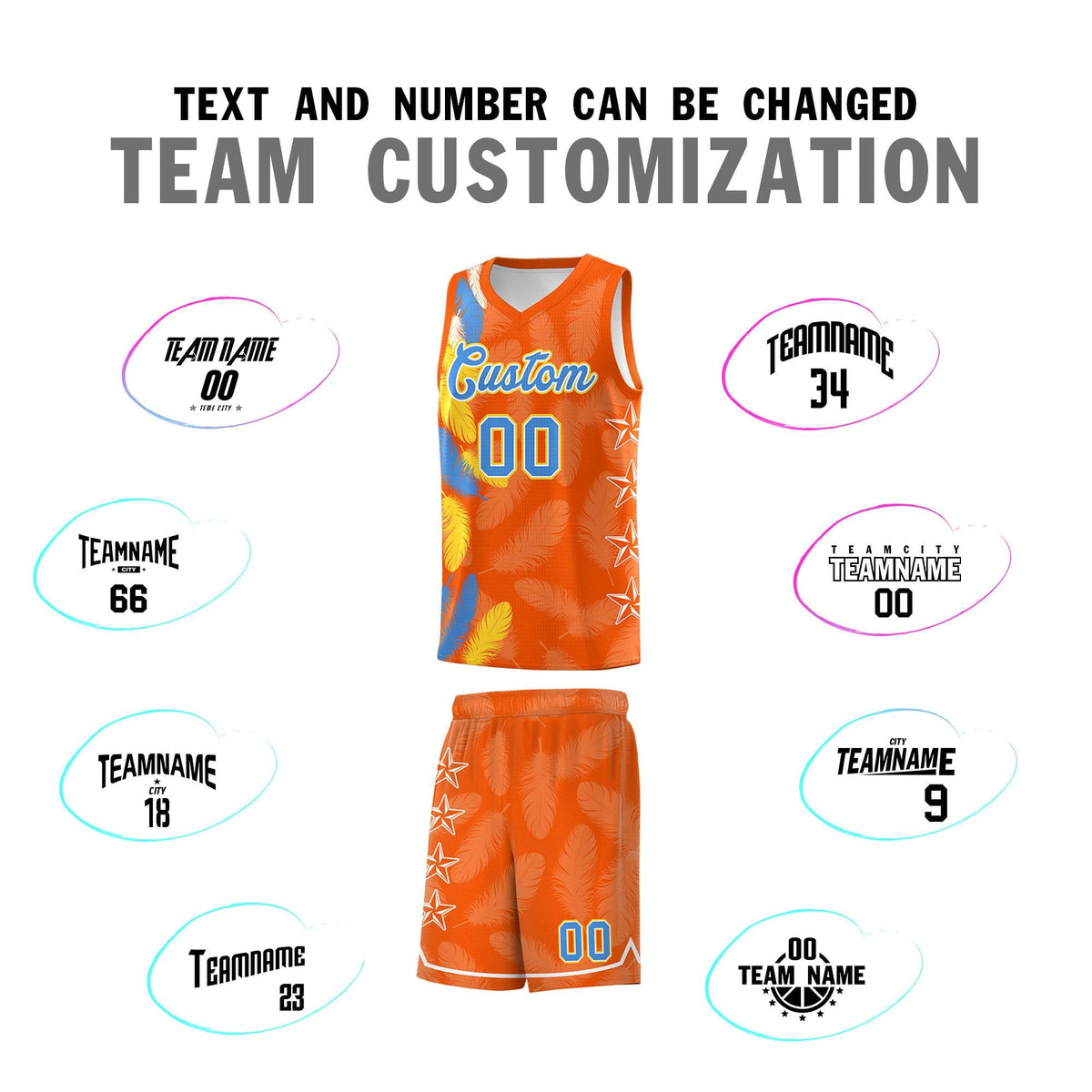Custom Youth Basketball Jersey Orange Powder Blue Feather Series Sports Uniform