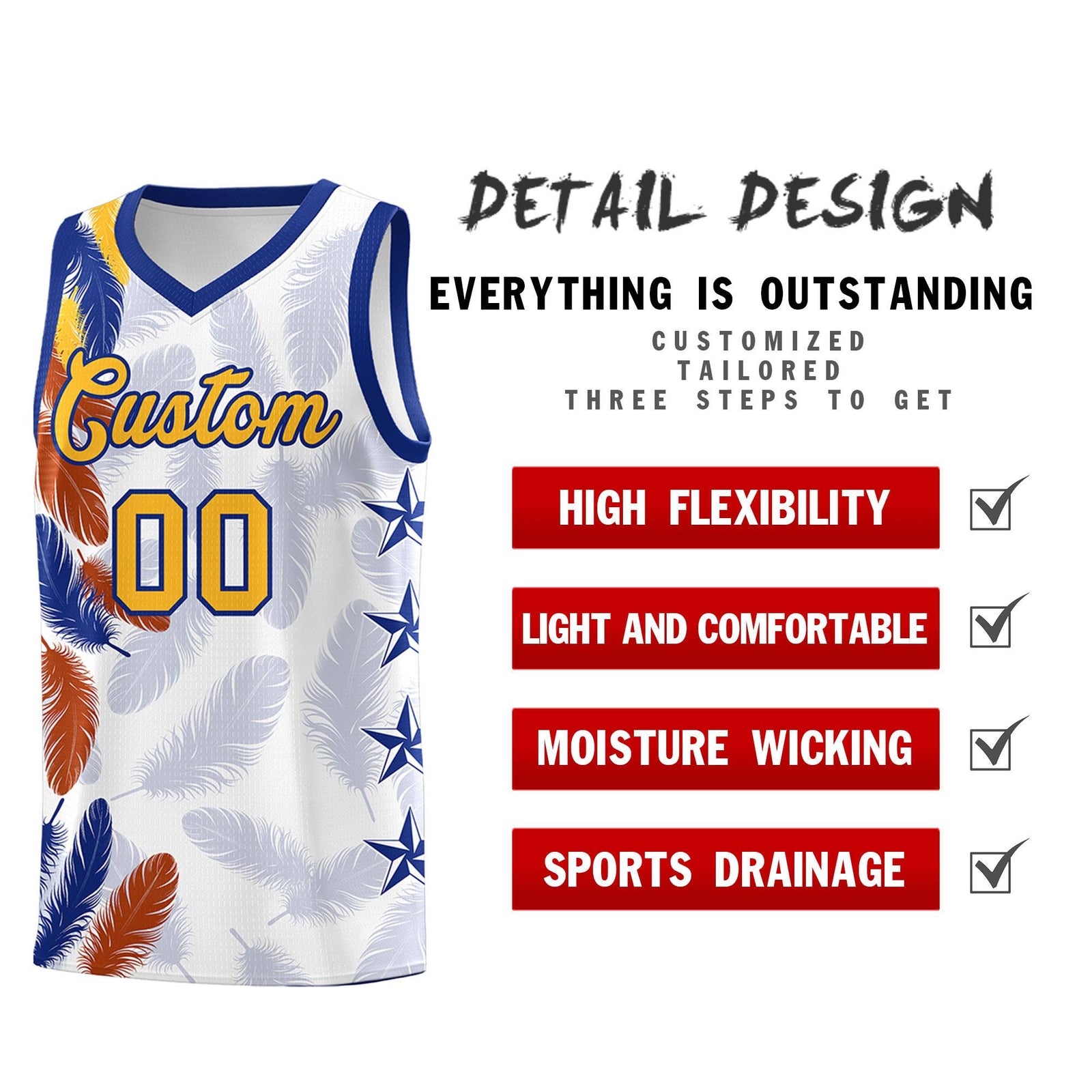 Custom Youth Basketball Jersey White Gold Feather Series Sports Uniform
