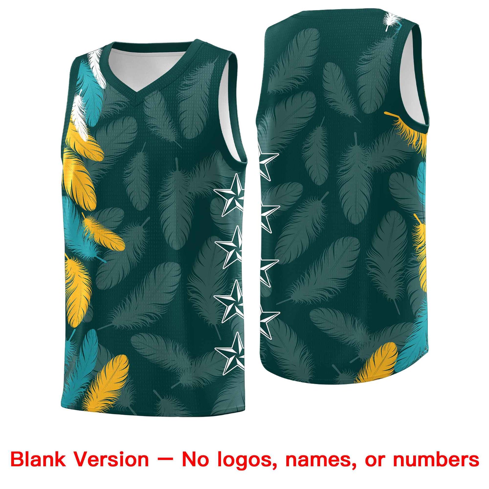 Custom Youth Basketball Jersey Midnight Green Gold Feather Series Sports Uniform