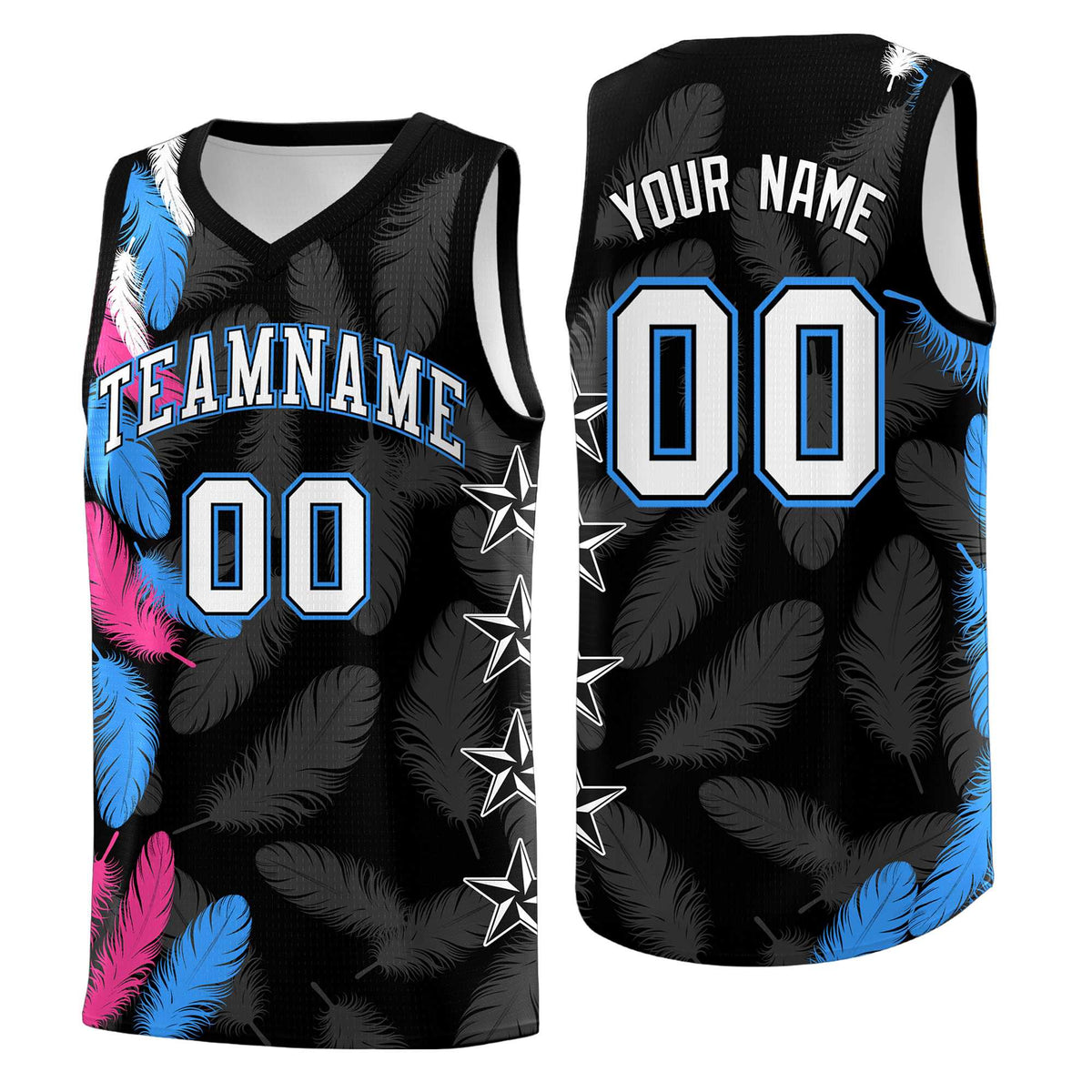 Custom Youth Basketball Jersey Black White Feather Series Sports Uniform