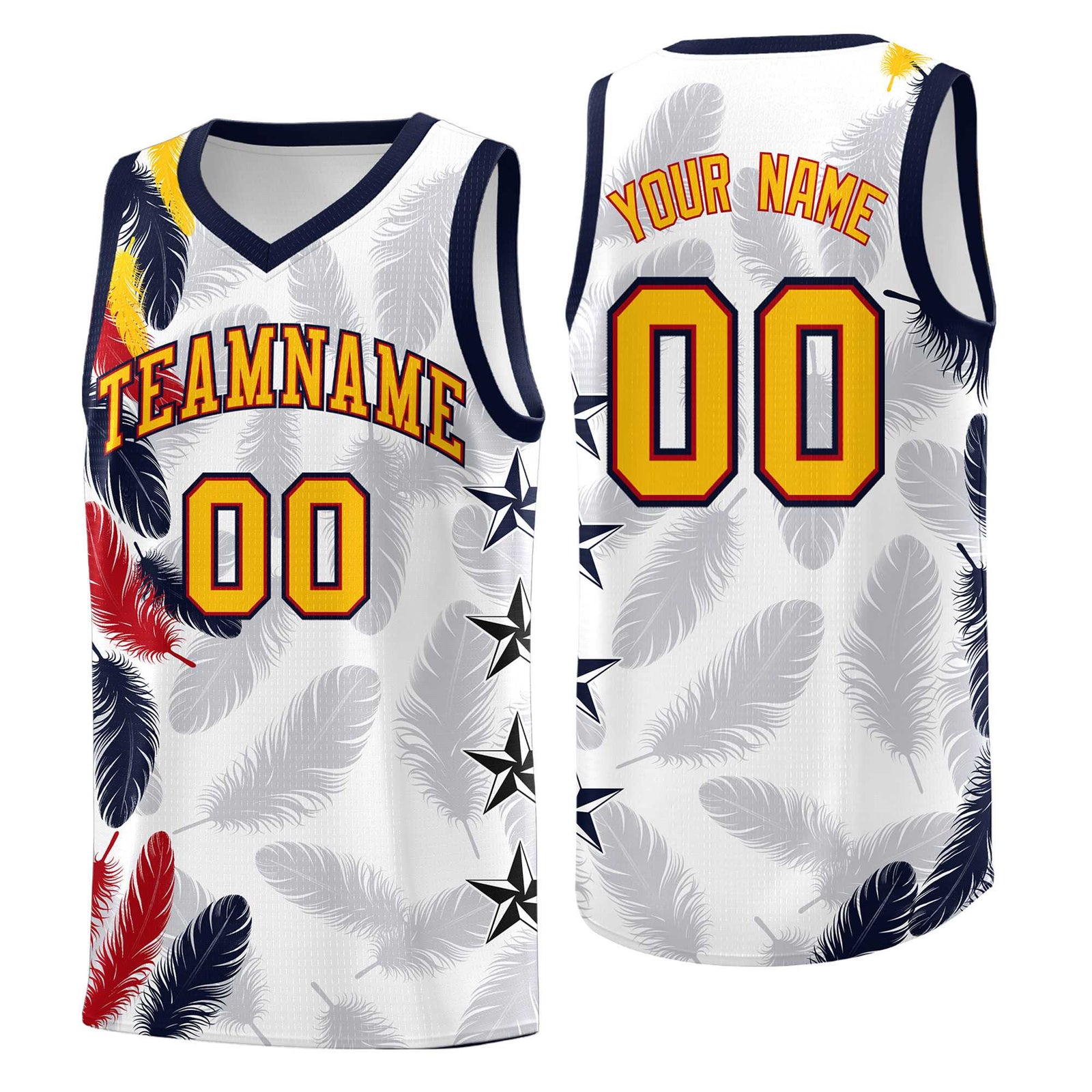 Custom Youth Basketball Jersey White Gold Feather Series Sports Uniform