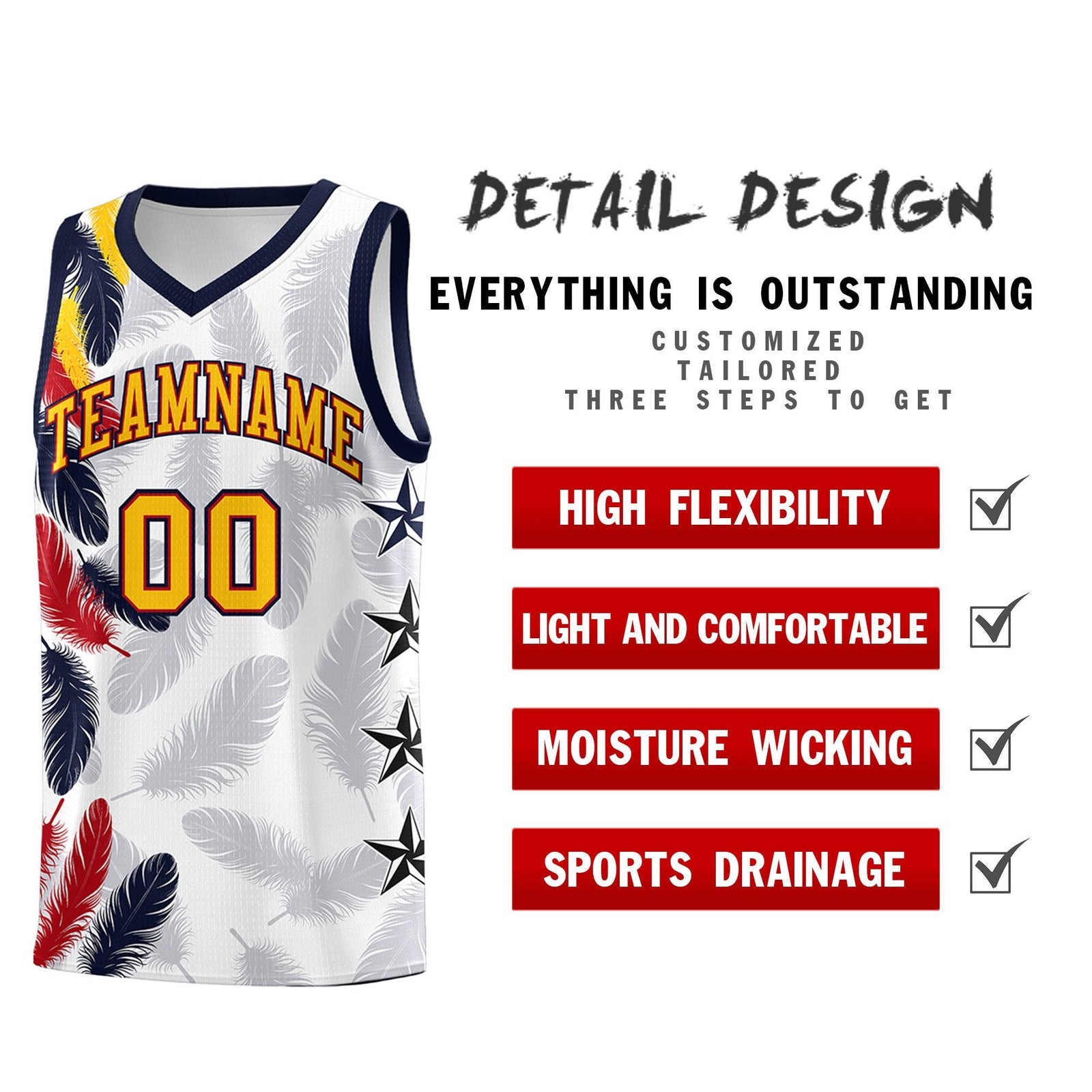 Custom Youth Basketball Jersey White Gold Feather Series Sports Uniform