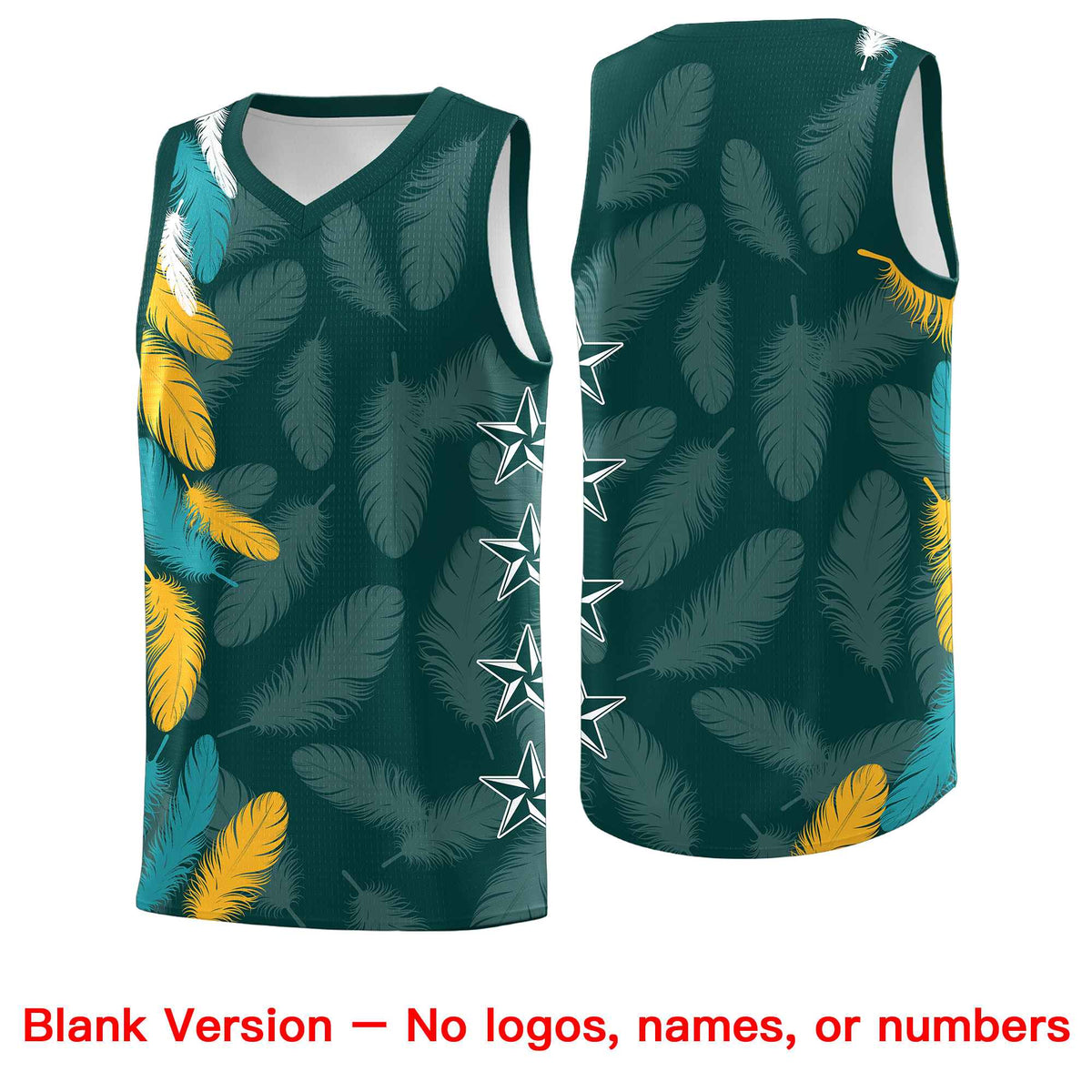 Custom Youth Basketball Jersey Midnight Green Gold Feather Series Sports Uniform