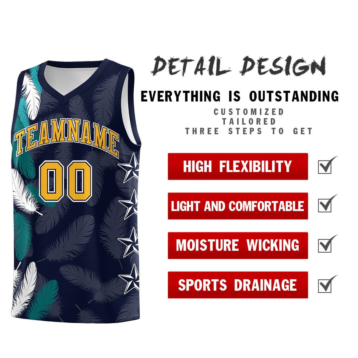 Custom Youth Basketball Jersey Navy Gold Feather Series Sports Uniform