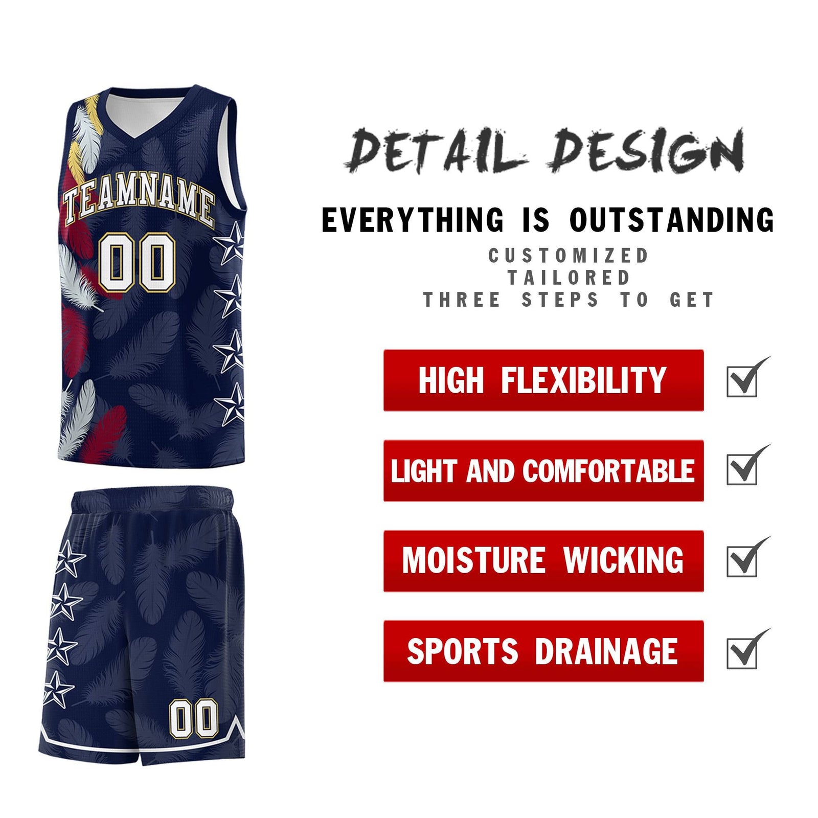 Custom Youth Basketball Jersey Navy White Feather Series Sports Uniform