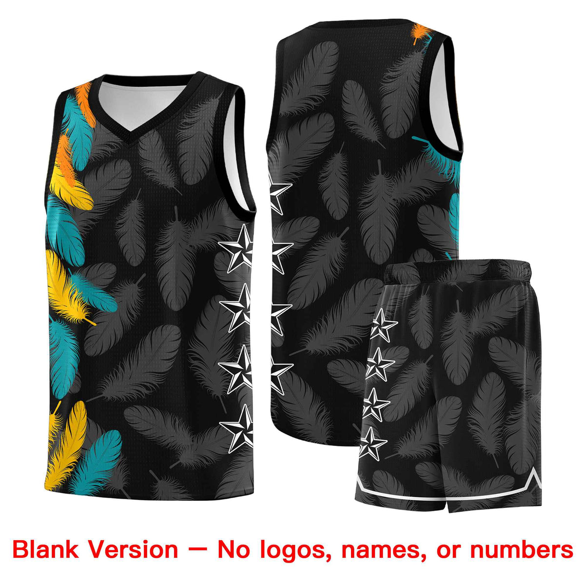 Custom Youth Basketball Jersey Black White Feather Series Sports Uniform