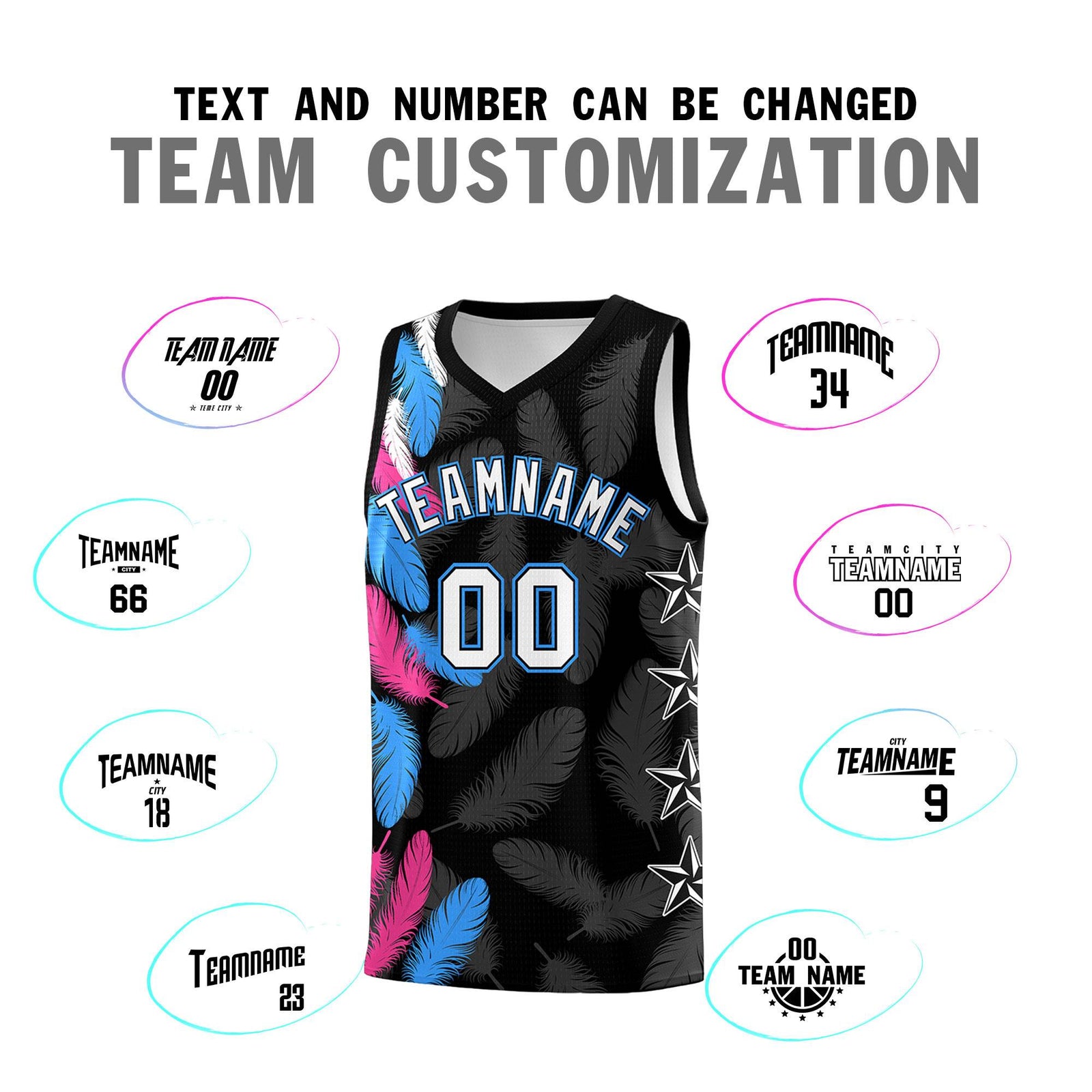 Custom Youth Basketball Jersey Black White Feather Series Sports Uniform