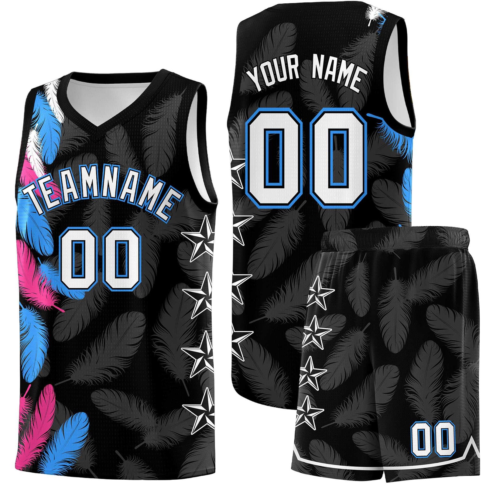 Custom Youth Basketball Jersey Black White Feather Series Sports Uniform