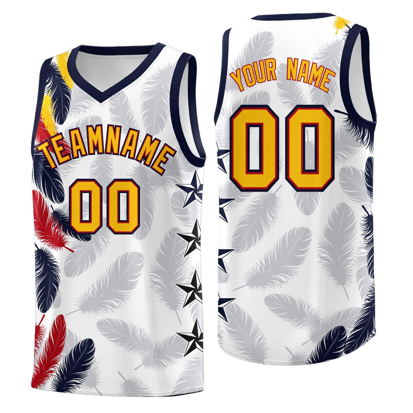 Custom Youth Basketball Jersey White Gold Feather Series Sports Uniform