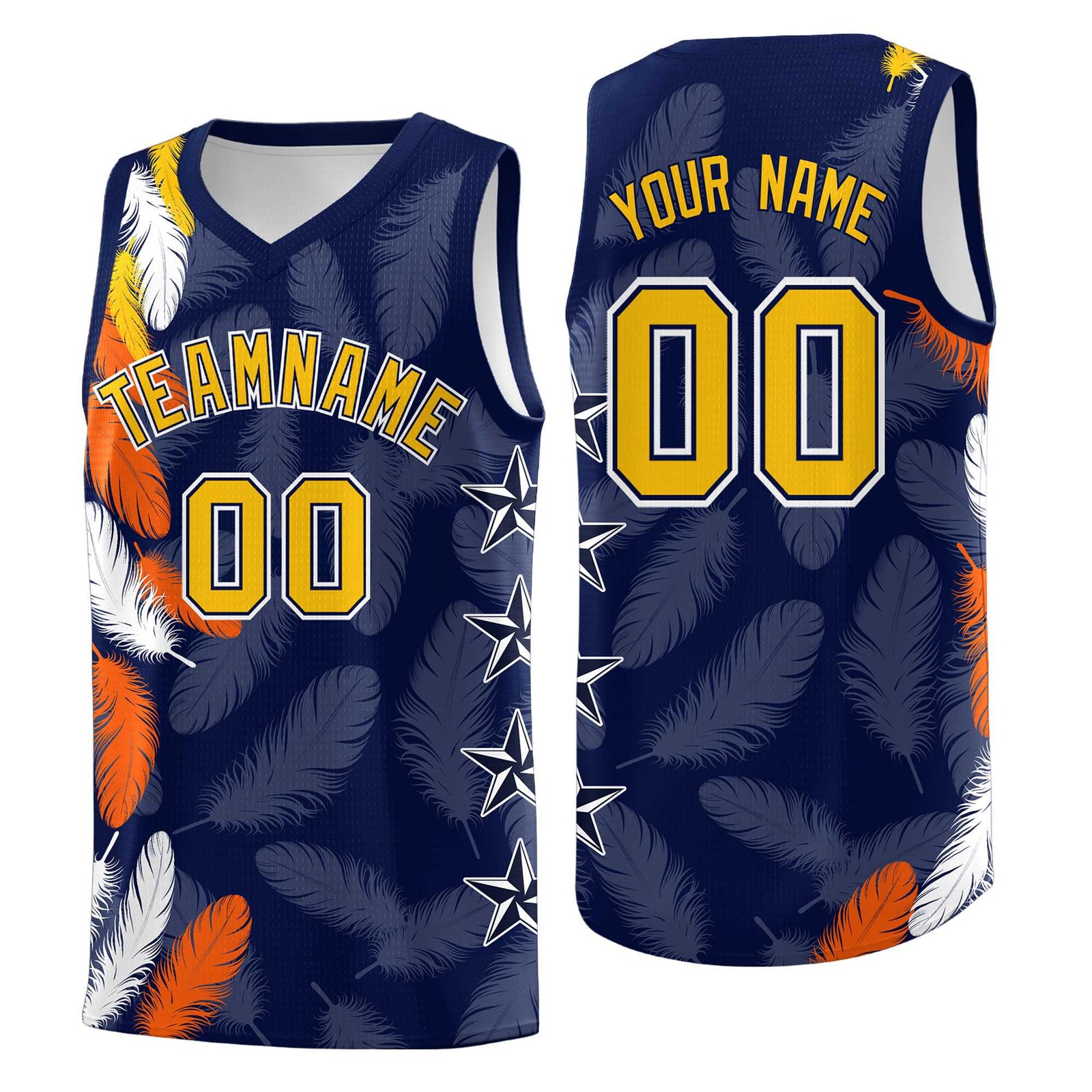 Custom Youth Basketball Jersey Navy Gold Feather Series Sports Uniform
