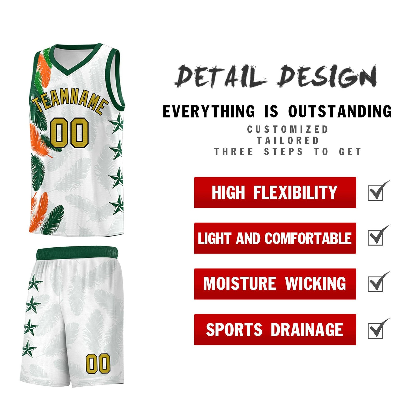 Custom Youth Basketball Jersey White Old Gold Feather Series Sports Uniform