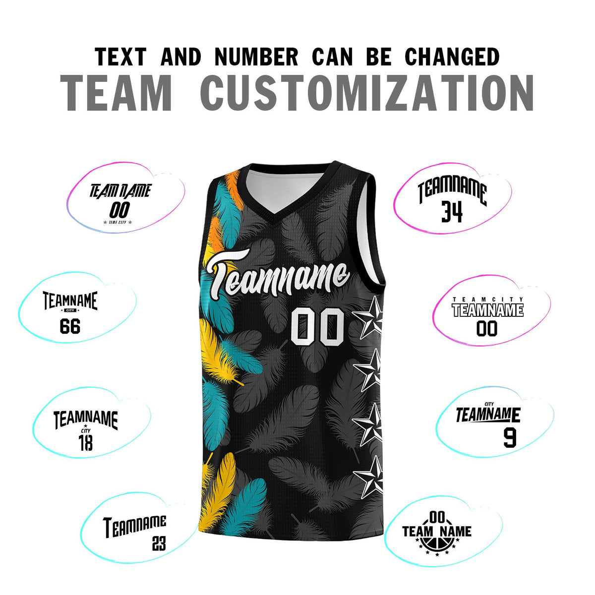 Custom Youth Basketball Jersey Black White Feather Series Sports Uniform