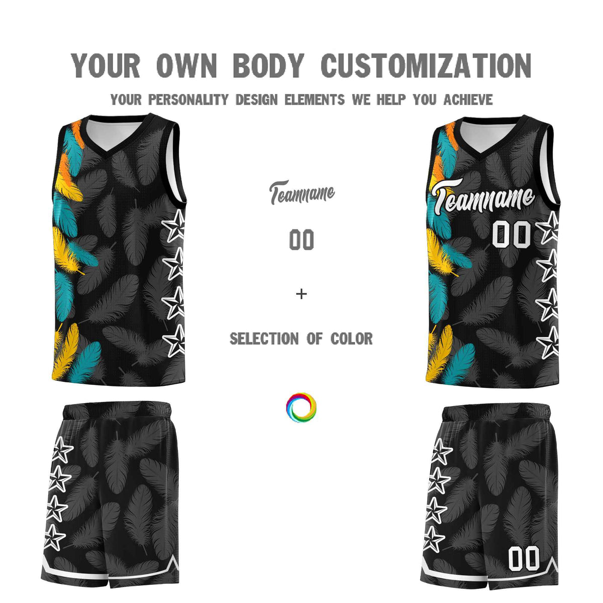 Custom Youth Basketball Jersey Black White Feather Series Sports Uniform