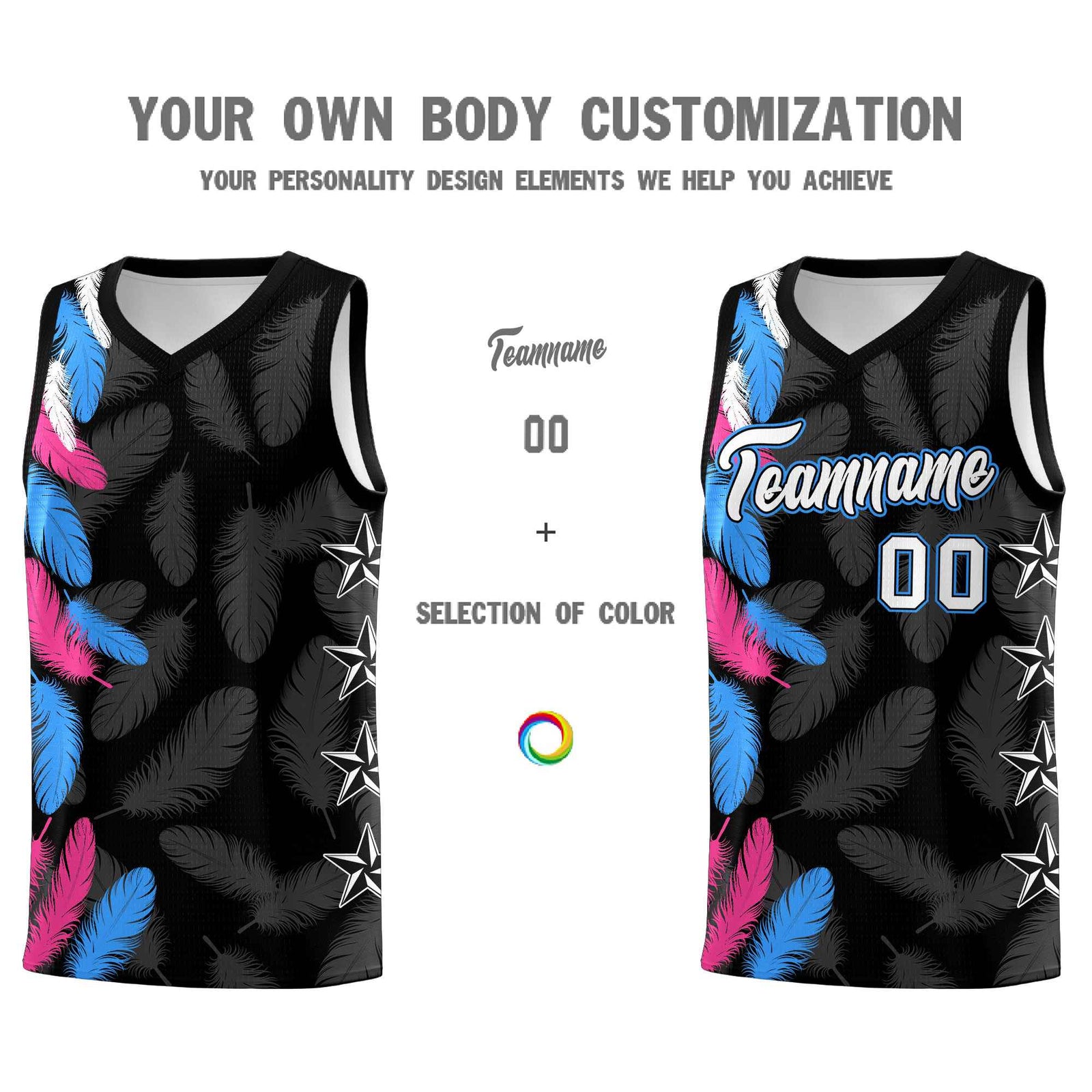 Custom Youth Basketball Jersey Black White Feather Series Sports Uniform