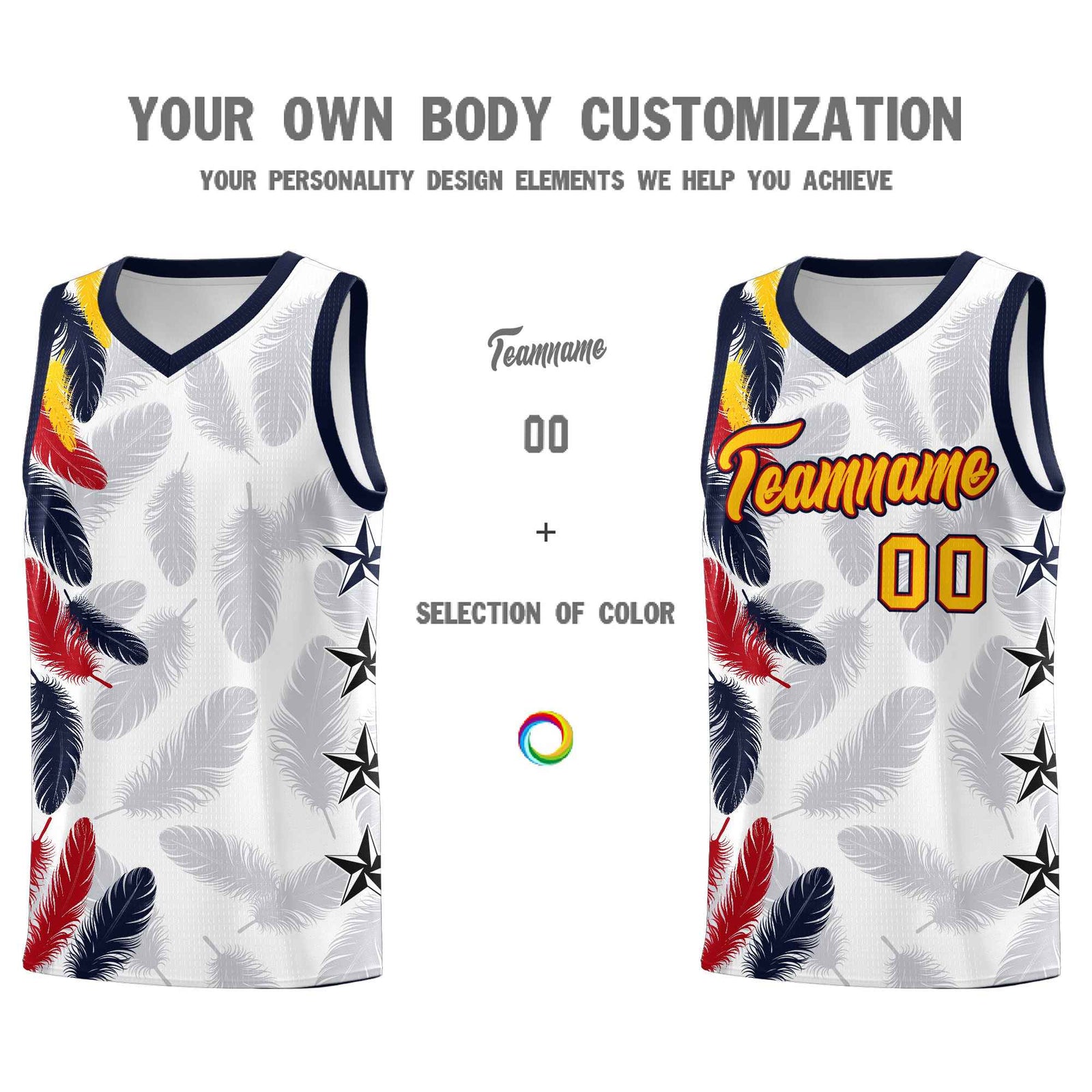 Custom Youth Basketball Jersey White Gold Feather Series Sports Uniform