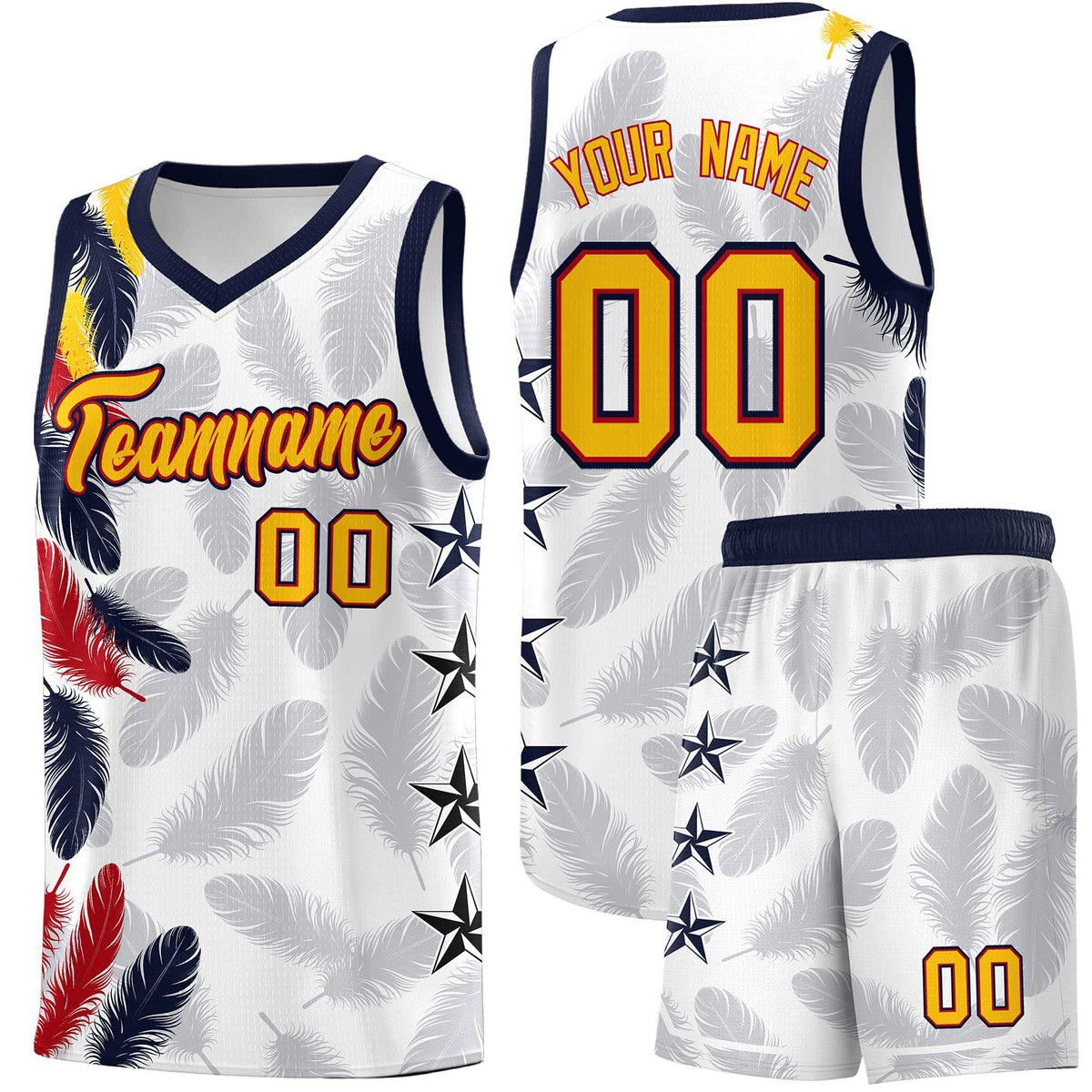 Custom Youth Basketball Jersey White Gold Feather Series Sports Uniform