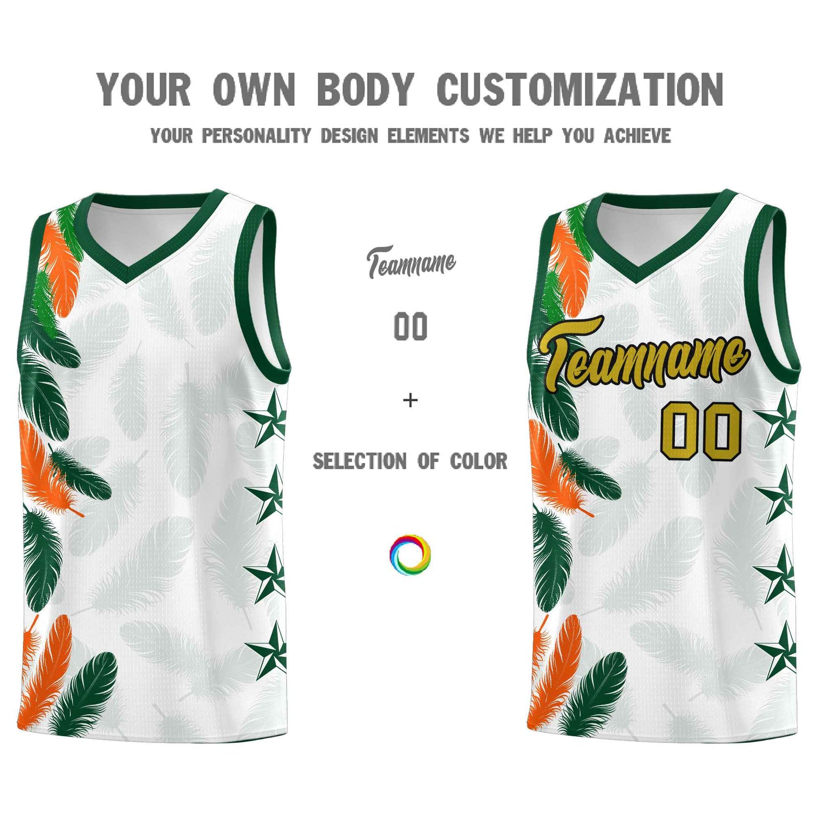 Custom Youth Basketball Jersey White Old Gold Feather Series Sports Uniform