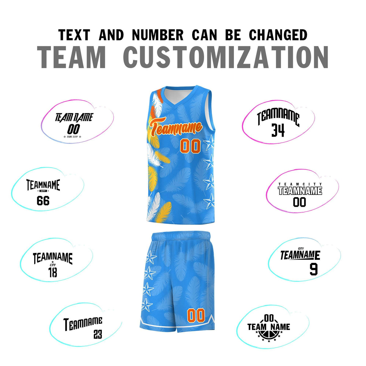 Custom Youth Basketball Jersey Powder Blue Orange Feather Series Sports Uniform