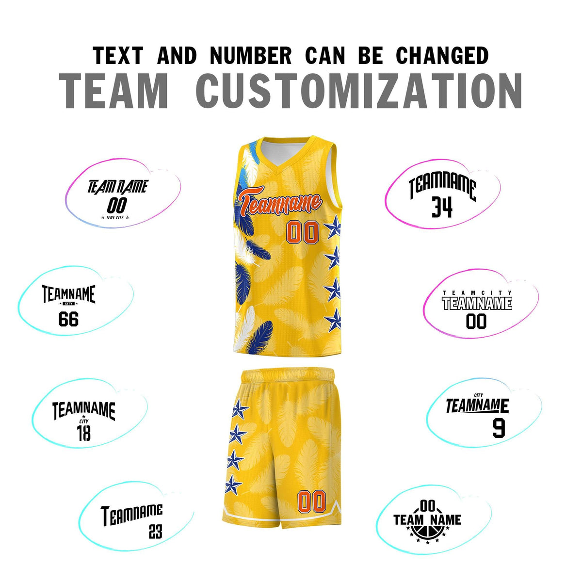 Custom Youth Basketball Jersey Gold Orange Feather Series Sports Uniform