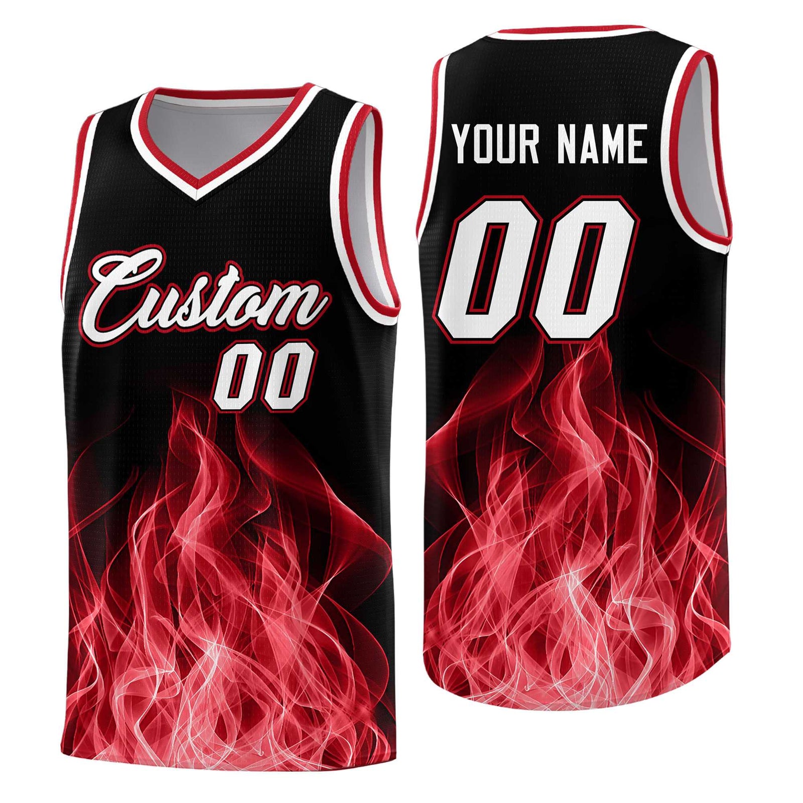 Custom Youth Basketball Jersey Black Red Flame Design Personalized Team Uniform Set