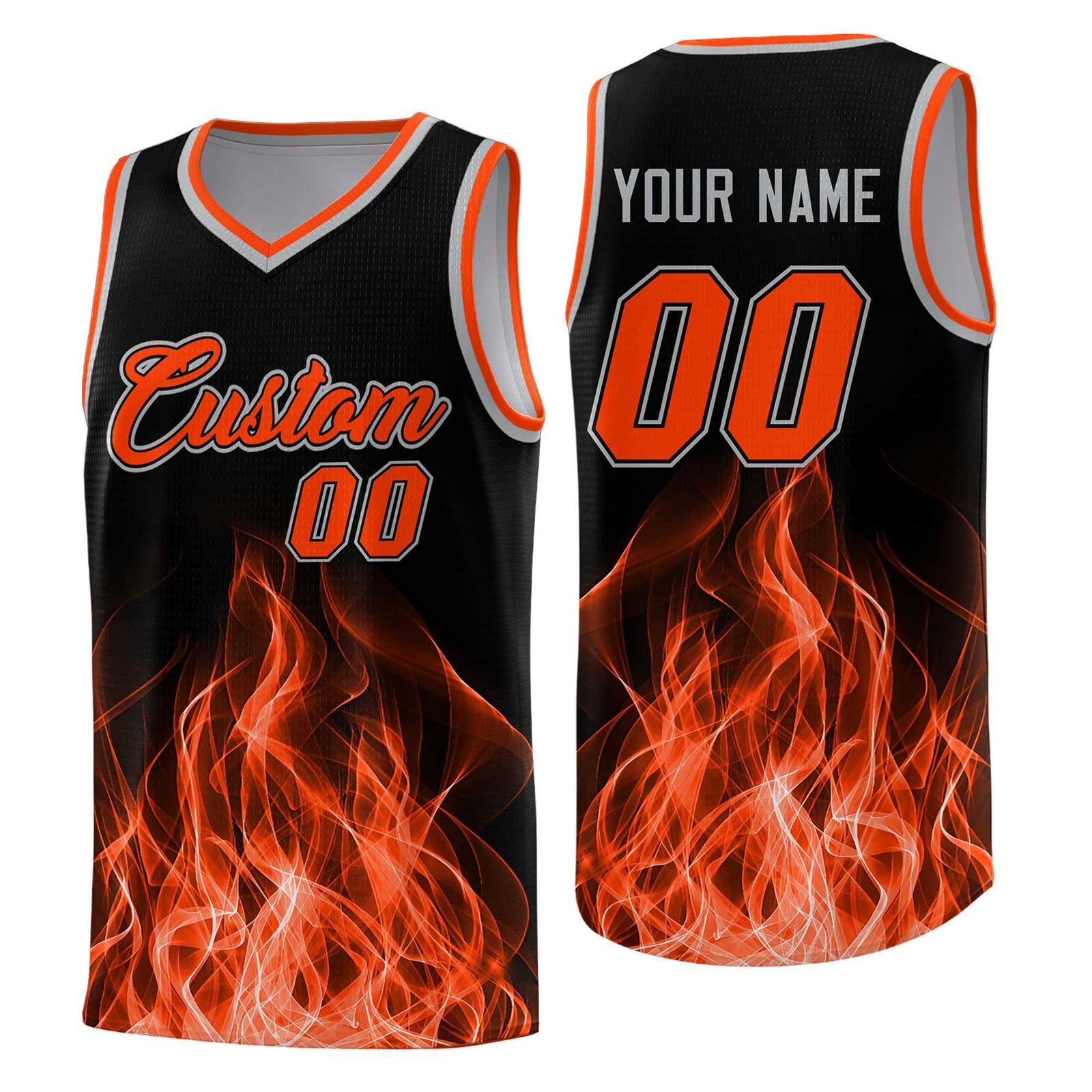 Custom Youth Basketball Jersey Black Orange Flame Design Unique Team Uniform Set