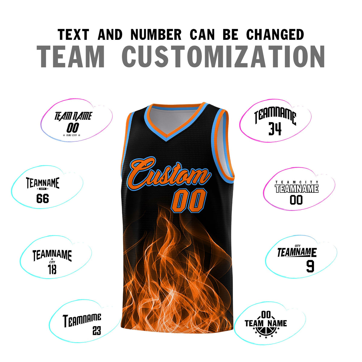 Custom Youth Basketball Jersey Black Orange Flame Design Personalized Team Uniform Set