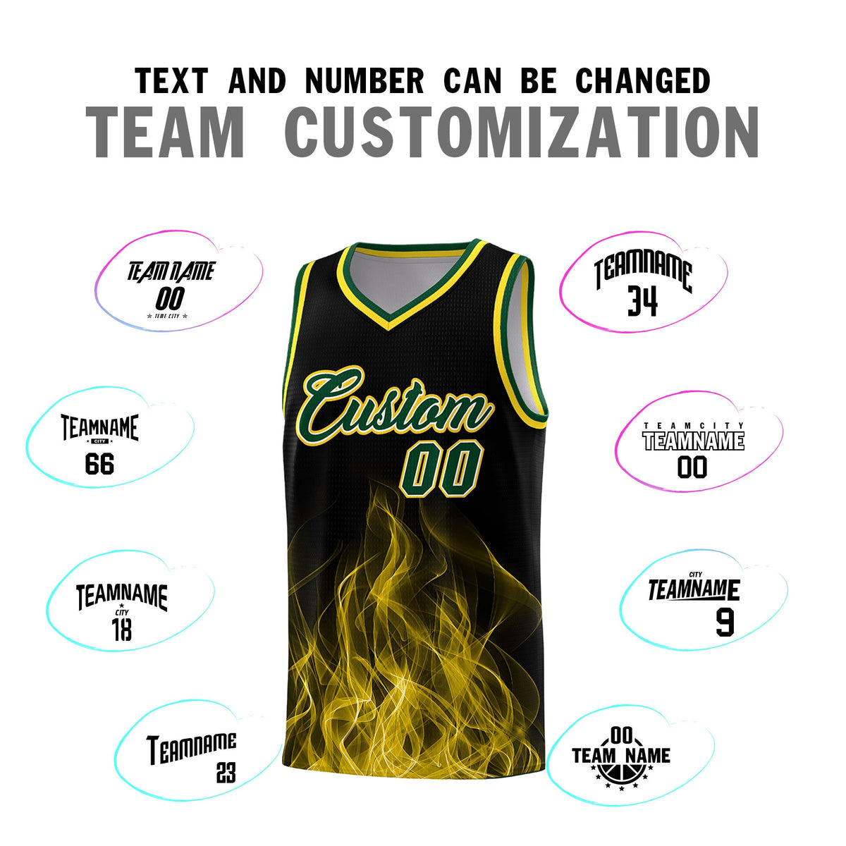Custom Youth Basketball Jersey Black Gold Flame Design Personalized Team Uniform Set